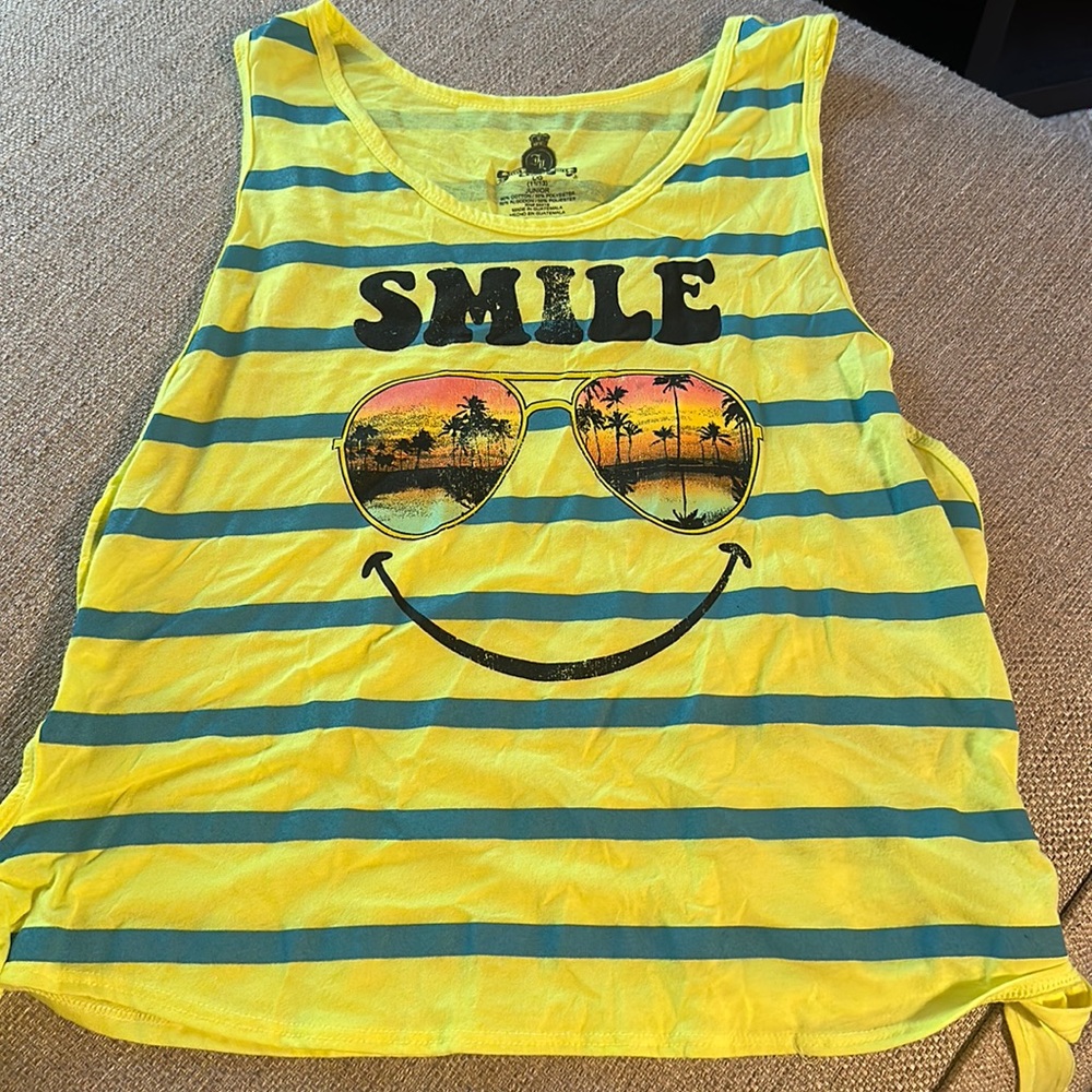 Smile side tie neon yellow stripe top size large